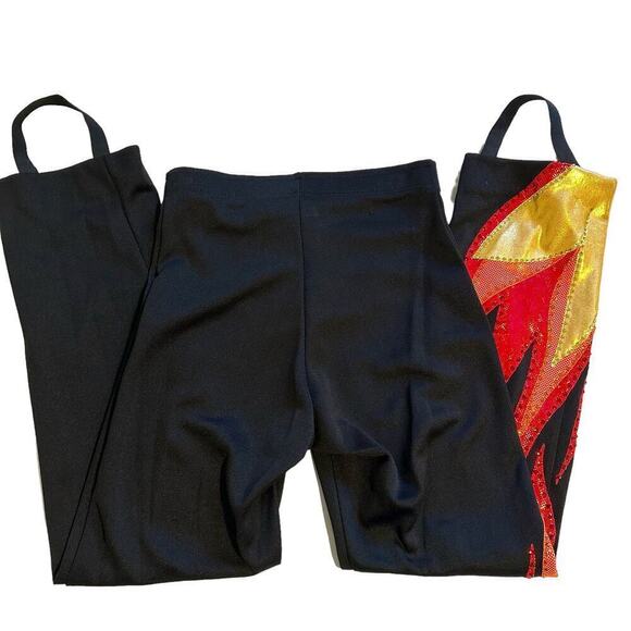 NWOT Mondor Boys Custom "Flame" Ice Skating Pants Black 8-10 - Picture 2 of 8